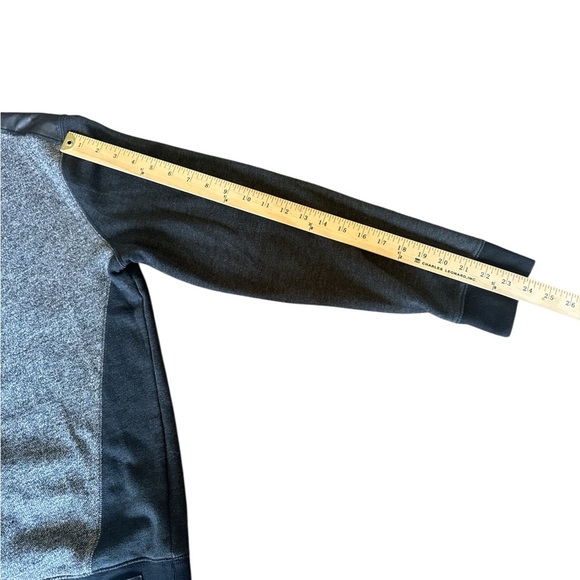 Express Men’s Medium Sweatshirt Crewneck Gray and Black  Faux Leather Shoulders - Picture 5 of 9